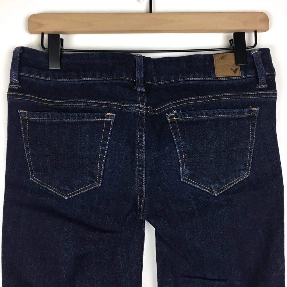 AMERICAN EAGLE Jean Shorts Cut Off Bermuda Long Stretch Denim Dark Wash Size 4